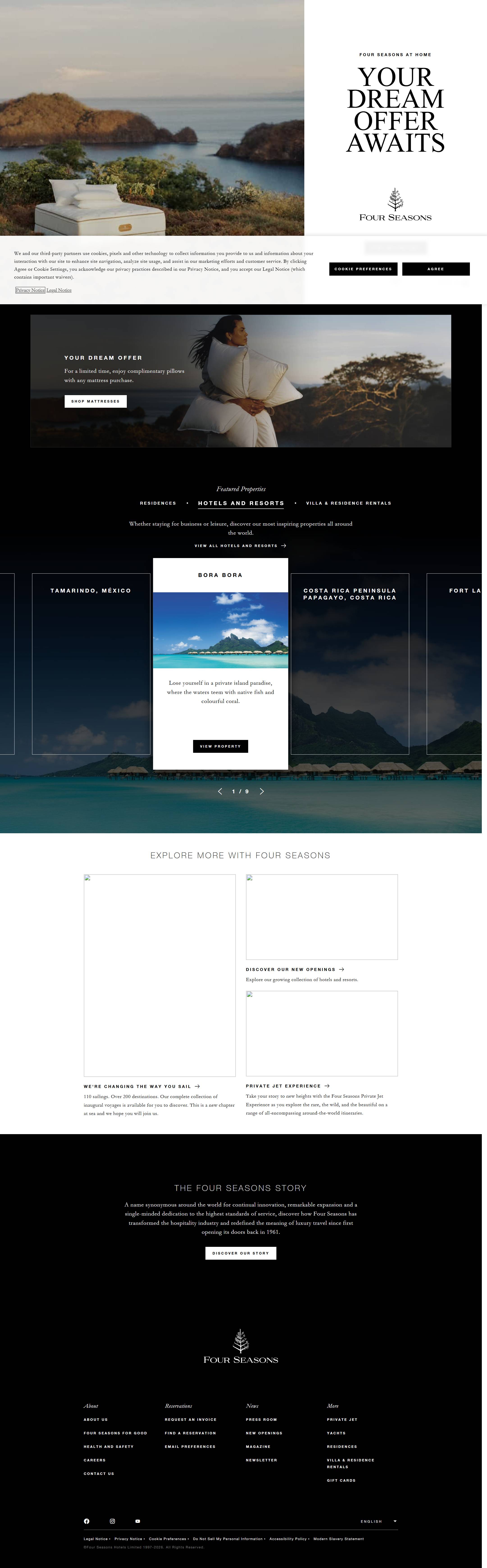 Four Seasons — карточки объектов и booking-виджет
